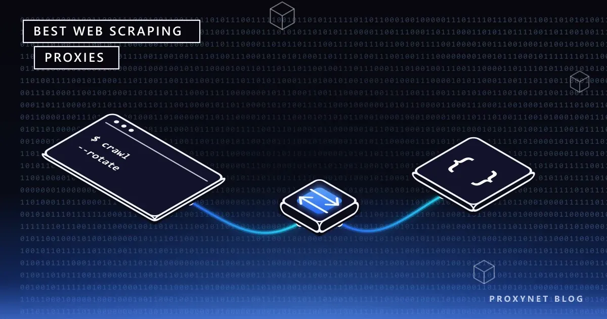 An isometric scene where a data stream passes through a proxy pool into a table, beside a request queue marked 429