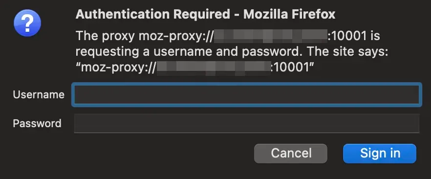 Die Anmeldemaske des Proxys in Firefox
