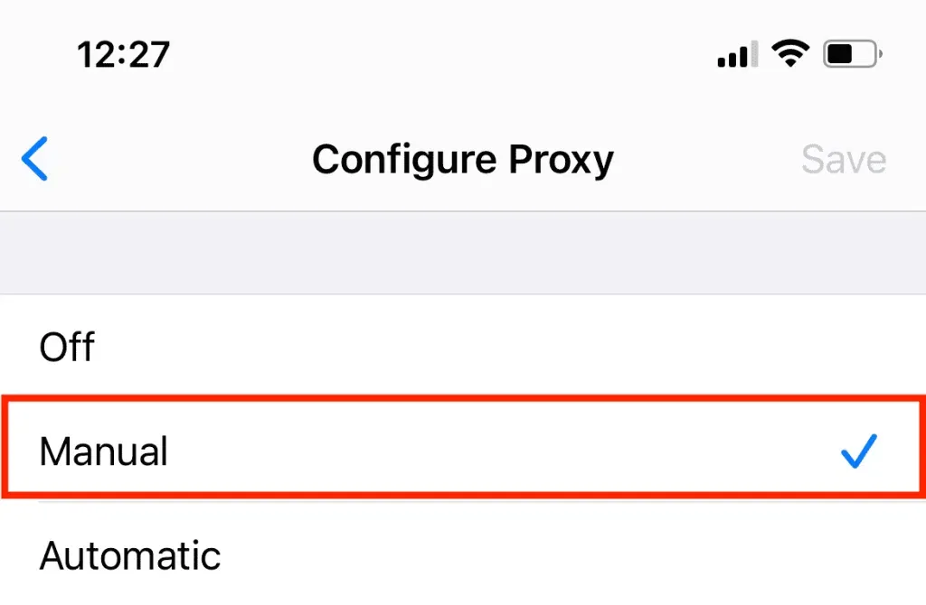Die Option Manuell für den HTTP-Proxy