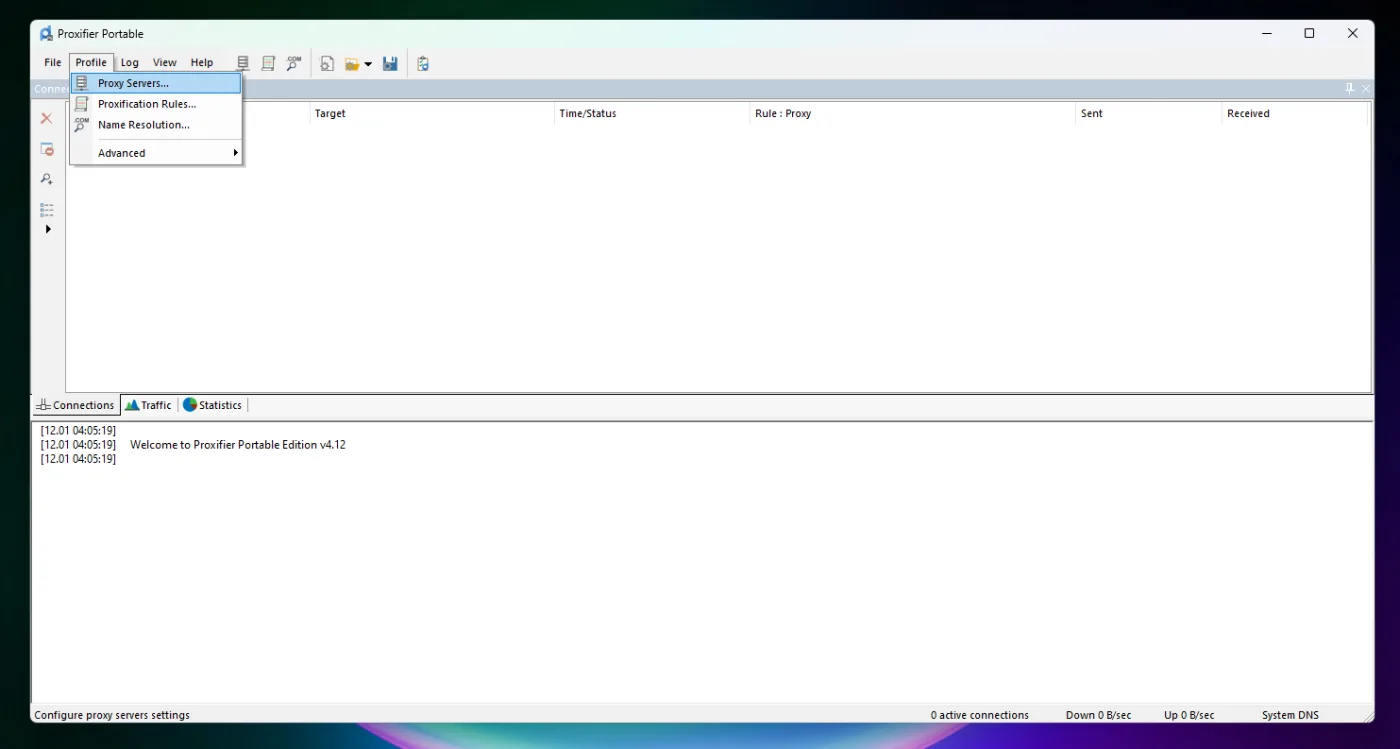 Das Menü Proxy Server in Proxifier